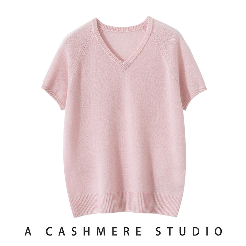 简而不凡~V领羊绒短袖女100%纯山羊绒宽松简约毛衣针织衫打底上衣,女装/女士精品,羊绒衫,淘宝优惠券,粉丝福利购,淘宝优惠卷