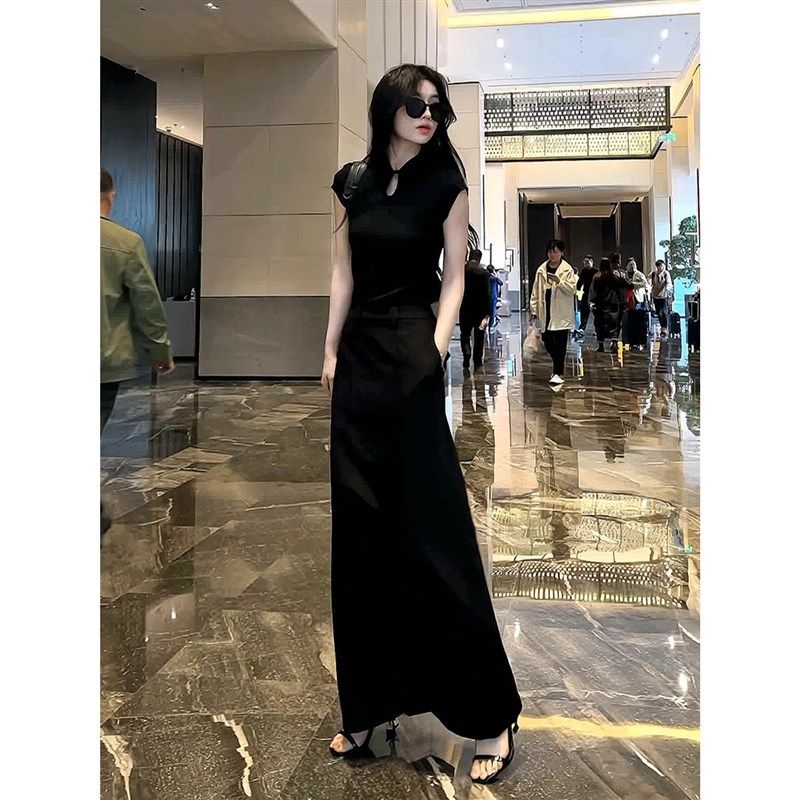 黑色高级感开叉西装半身裙夏季2025新款高腰包臀裙中长款裙子,女装/女士精品,大码半身裙,淘宝优惠券,粉丝福利购,淘宝优惠卷