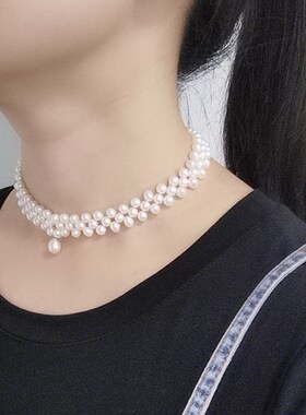 天然珍珠短款锁骨链甲状腺术后遮疤痕项链遮颈纹时尚项圈颈链女