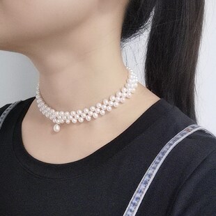 天然珍珠短款锁骨链甲状腺术后遮疤痕项链遮颈纹时尚项圈颈链女