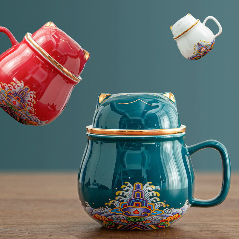 陶瓷旅行茶具便携式茶水分离杯带盖家用办公过滤泡茶猫杯水杯女男,餐饮具,茶杯,淘宝优惠券,粉丝福利购,淘宝优惠卷