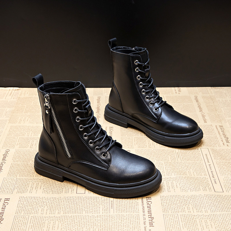 真皮帅气马丁靴女春秋季加绒英伦风女鞋平底显脚小大码短靴41一43,女鞋,马丁靴,淘宝优惠券,粉丝福利购,淘宝优惠卷