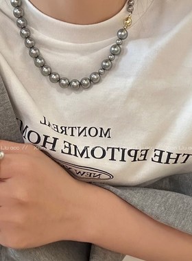 设计感磁铁扣大h小珍珠项链女款轻奢小众高级感配饰复古串珠锁骨