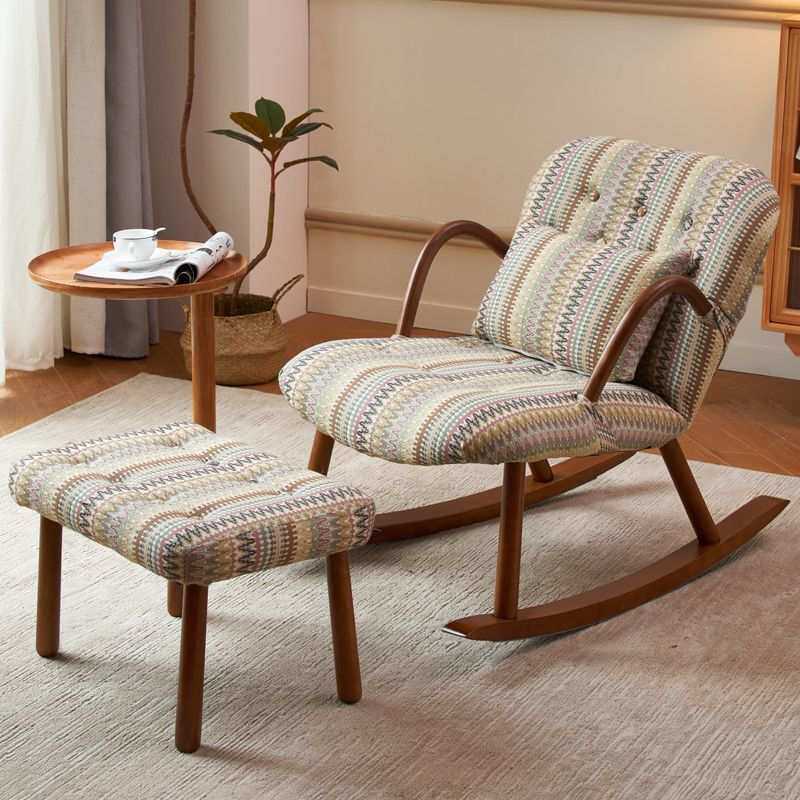 日式实木休闲桌椅组合阳台客厅小户型家用美式复古花纹懒人沙发椅