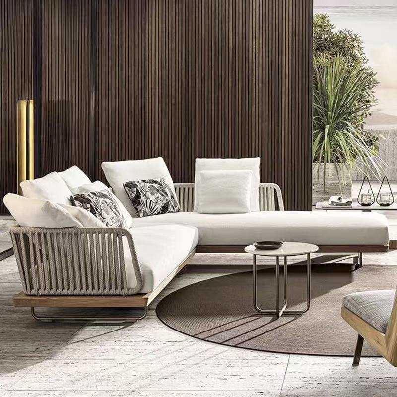 户外沙发组合设计师庭院花园休闲实木家具阳光房民宿露台藤编沙发