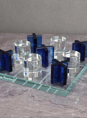 现代轻奢水晶棋盘桌面摆件办公室客厅茶几样板房酒店家居装饰摆设