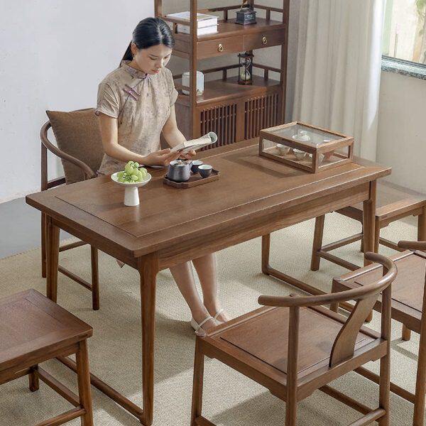 组合茶台禅意老榆木喝茶黑胡桃木新中式实木茶桌椅明式功夫家具桌