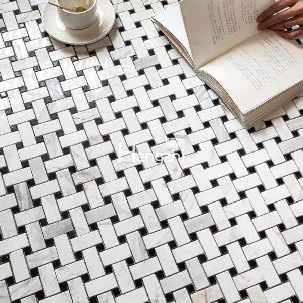 防滑马赛克瓷砖北欧卫生间藤编花砖复古阳台地砖厨房墙砖白爵士
