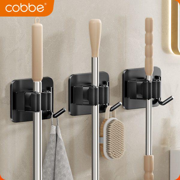 浴室免打孔拖把挂钩壁挂30卫生间黑色拖把夹不锈钢4扫把