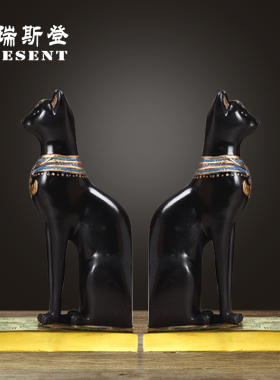 摆设品欧式书房酒柜家居饰品摆设摆件G埃及风格动物猫书档书立书