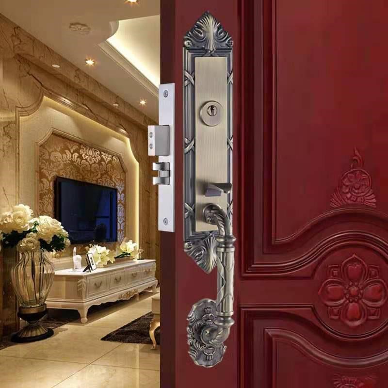 欧式别墅豪华大门锁双开门对开门大拉手机械锁雕花实木.门欧标锁