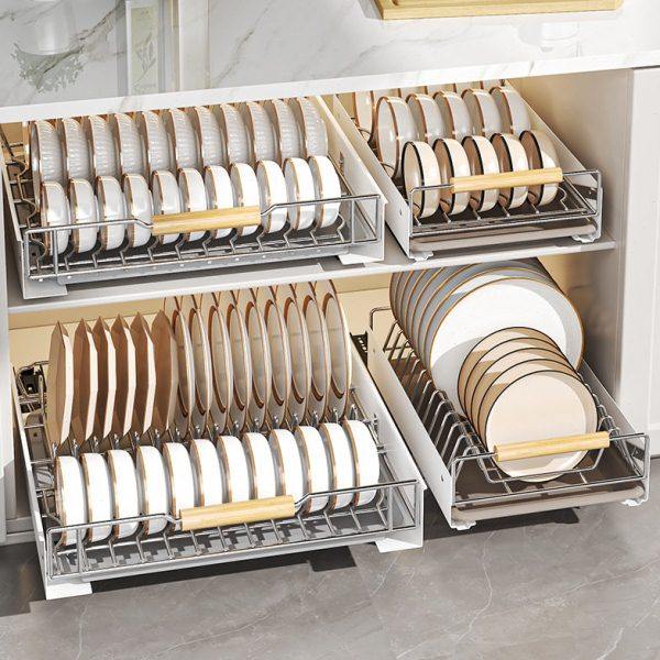 不锈钢抽屉式拉篮橱柜层免打孔抽拉沥水架带轨道收纳碗碟置物架,厨房/烹饪用具,厨房抽屉置物架,淘宝优惠券,粉丝福利购,淘宝优惠卷