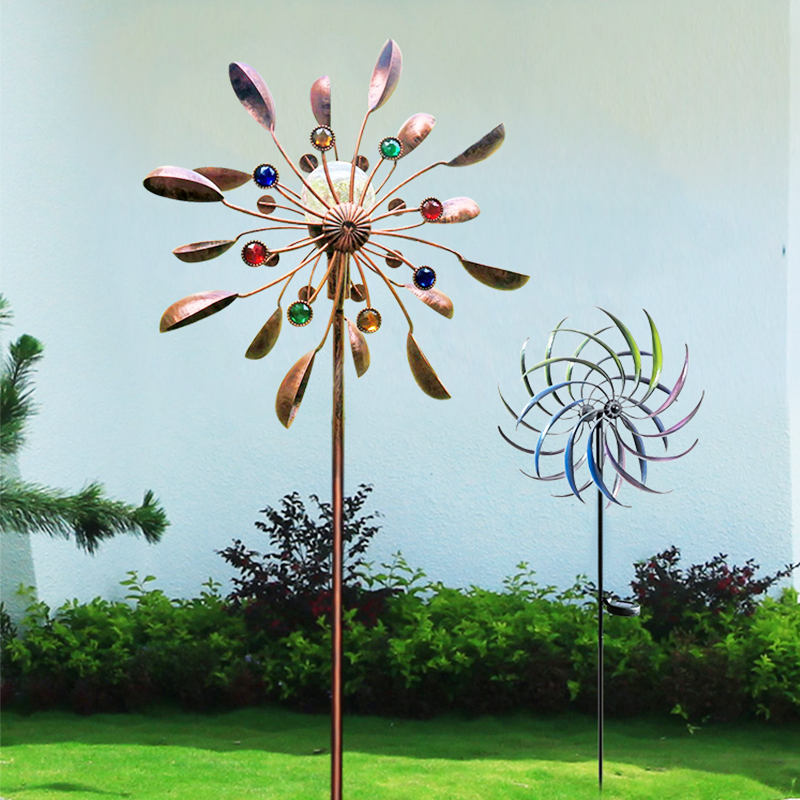 北欧铁艺风车幼儿园创意r摆件别墅户外庭院公园装饰双层旋转道具