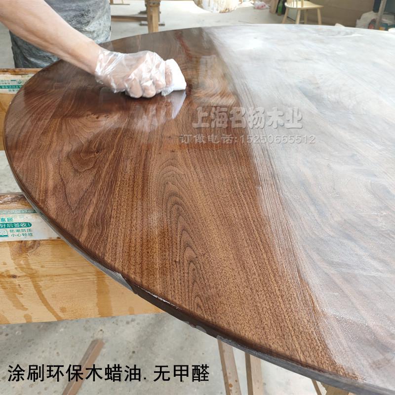 原木板材黑胡桃木料木方定制y圆餐桌实木圆形台面圆桌转盘小茶几