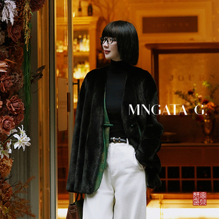SAGA芬兰本黑水貂外套5091058 曼奢水貂·绿翡 MNGATA G.宫小妍
