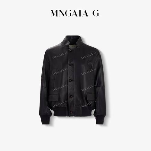MNGATA G./曼加塔【进口羊皮·阔版玄黑】新中式百搭外套5080466