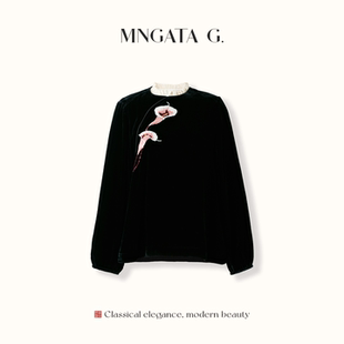 MNGATA G./曼加塔【手工珠绣·马蹄莲】真丝丝绒新中式上衣