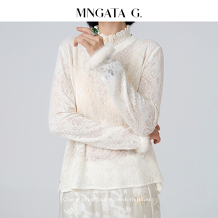 MNGATA G./曼加塔【水貂毛·舒芙蕾】半高领木耳边新中式上衣