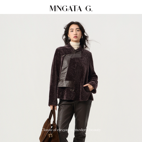 MNGATA G./曼加塔【卡拉库·波纹紫】皮毛一体南非水波纹外套
