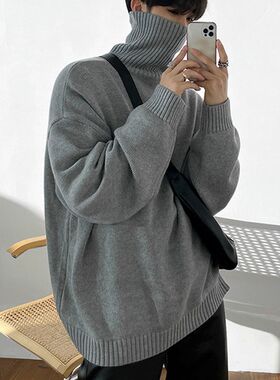 秋冬款高领毛衣男士大码韩版宽松潮流加厚纯色长袖针织线衣打底衫