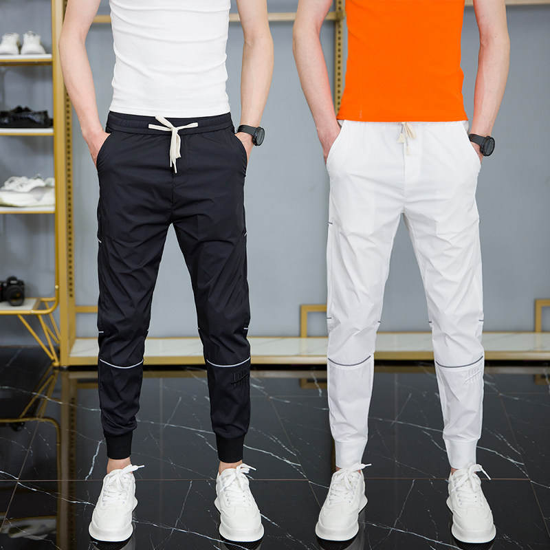 2021夏季休闲运动裤男潮流冰丝速干修身九分小脚裤网红束脚哈伦裤