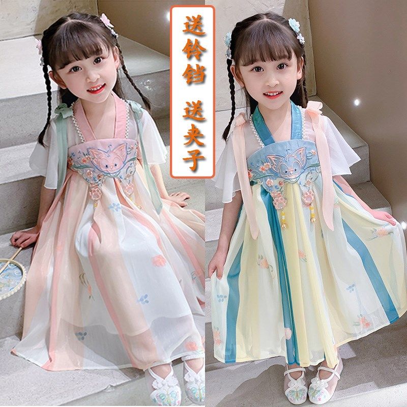 3岁小女孩唐装汉服连衣裙4岁女童洋气儒裙5儿童夏装蓬蓬裙子表演6