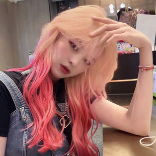 红色渐层假发亚麻金粉色女长发酒红微卷气质长卷发大波浪全头圆脸