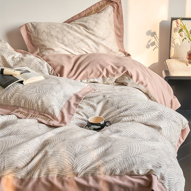 北欧轻奢全棉磨毛四件套冬季加厚保暖纯棉刺绣被套床单床笠床品