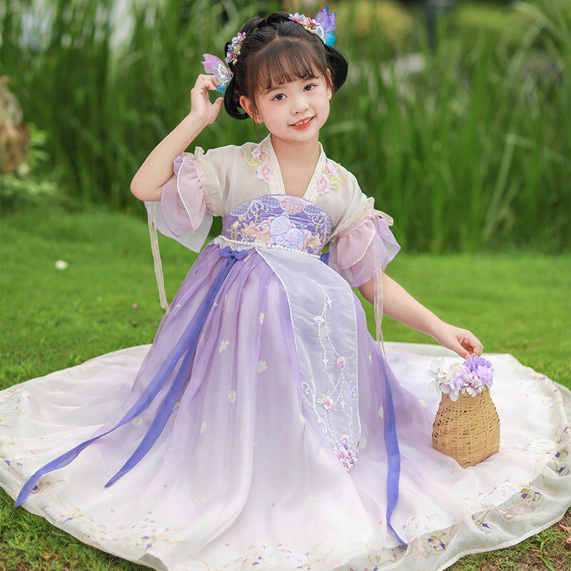 高端女童汉服夏季新款重工刺绣古风超仙襦裙儿童仙女演出服连衣裙