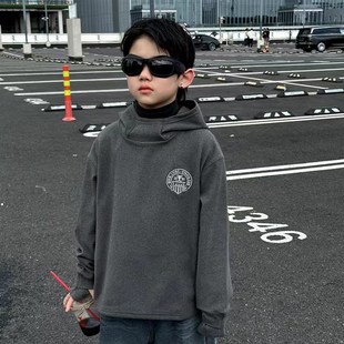 2024冬季新款男童德绒连帽打底衫儿童双面绒保暖插手指内搭上衣潮