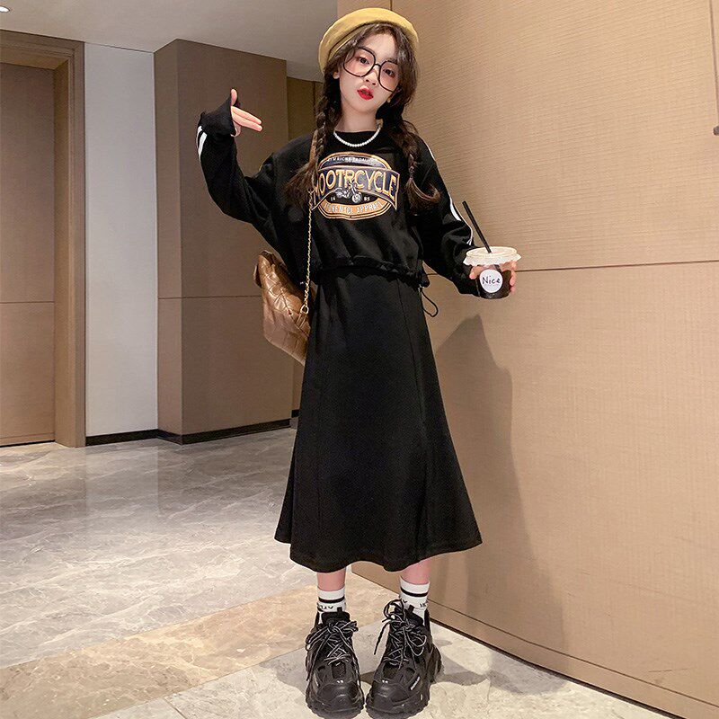 女童连衣裙春秋2024新款洋气儿童装春装长袖女大童卫衣裙子套装潮