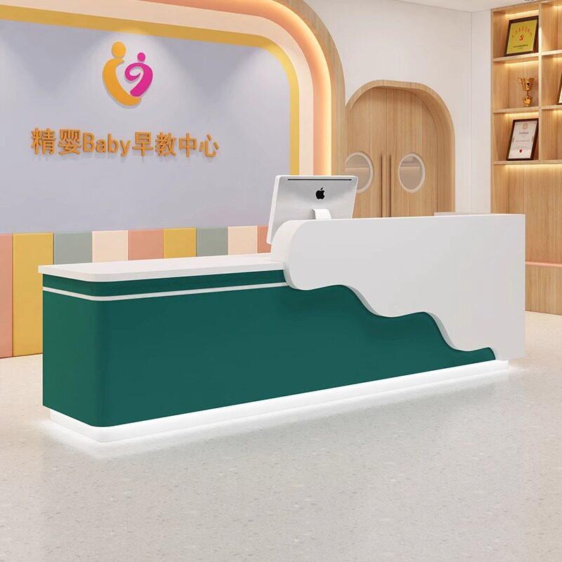 公司烤漆前台接待台培训机构端幼儿园早教中心教育吧台商用柜台图片