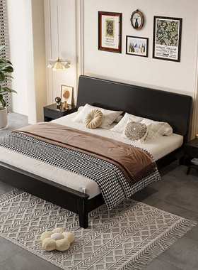 全实木床黑色1.2m现代简约日式1.5米经济型北欧1.8米双人床小户型