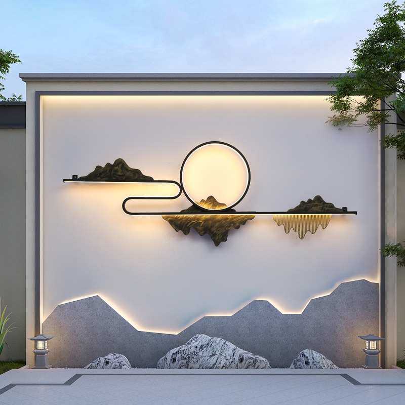 户外防水壁灯太阳能中式别墅庭院室外阳台花园影壁墙景观山水装饰