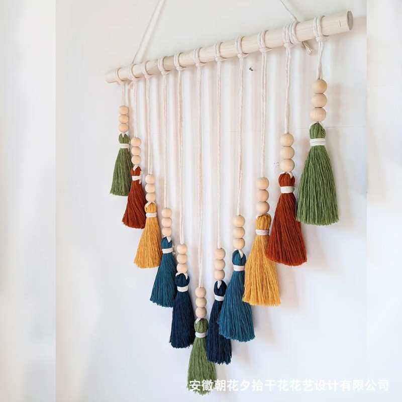 壁挂棉绳编织挂毯代替画框壁饰木质彩色流苏挂毯玄关卧室布置改造
