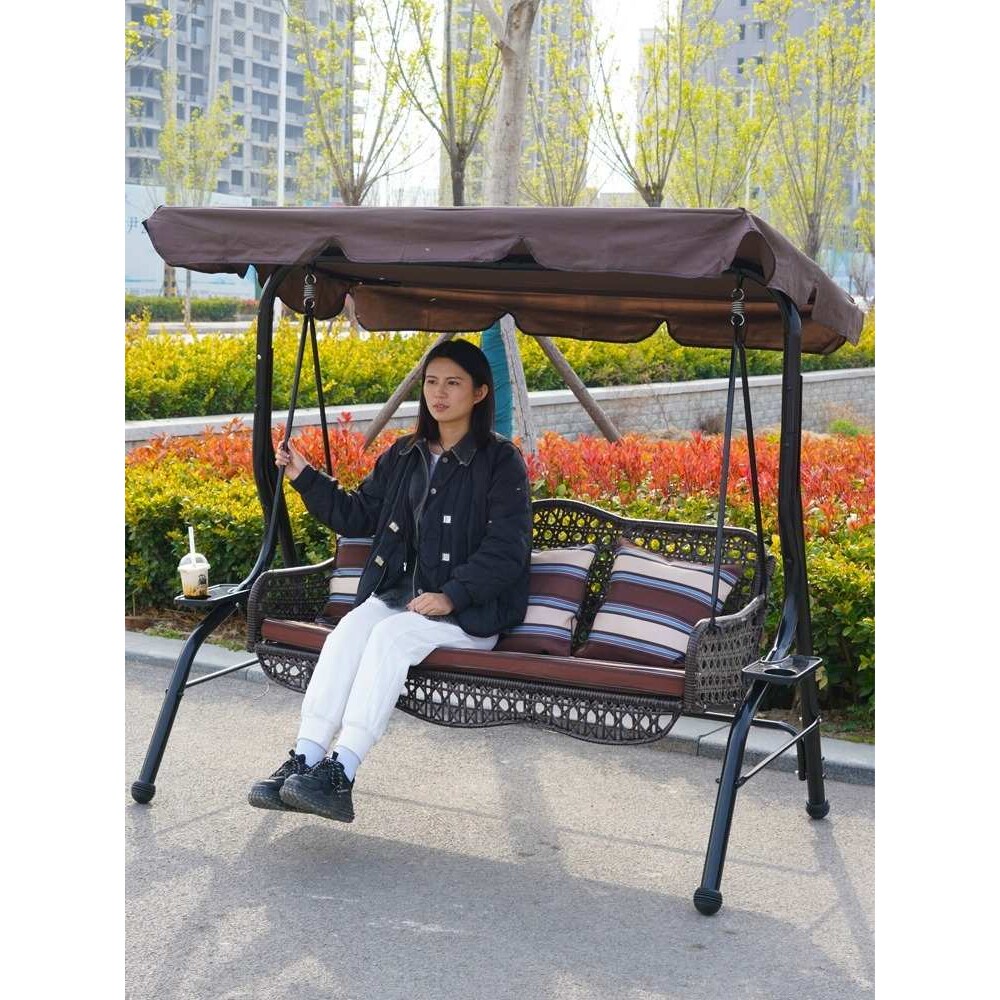 秋千户外庭院双人吊床家用别墅阳台室外铁艺藤椅花园露台休闲摇椅