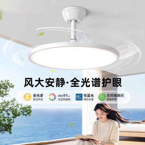 吊扇灯餐厅家用超薄灯具卧室隐形电扇吊灯2025新款风扇灯静音护眼