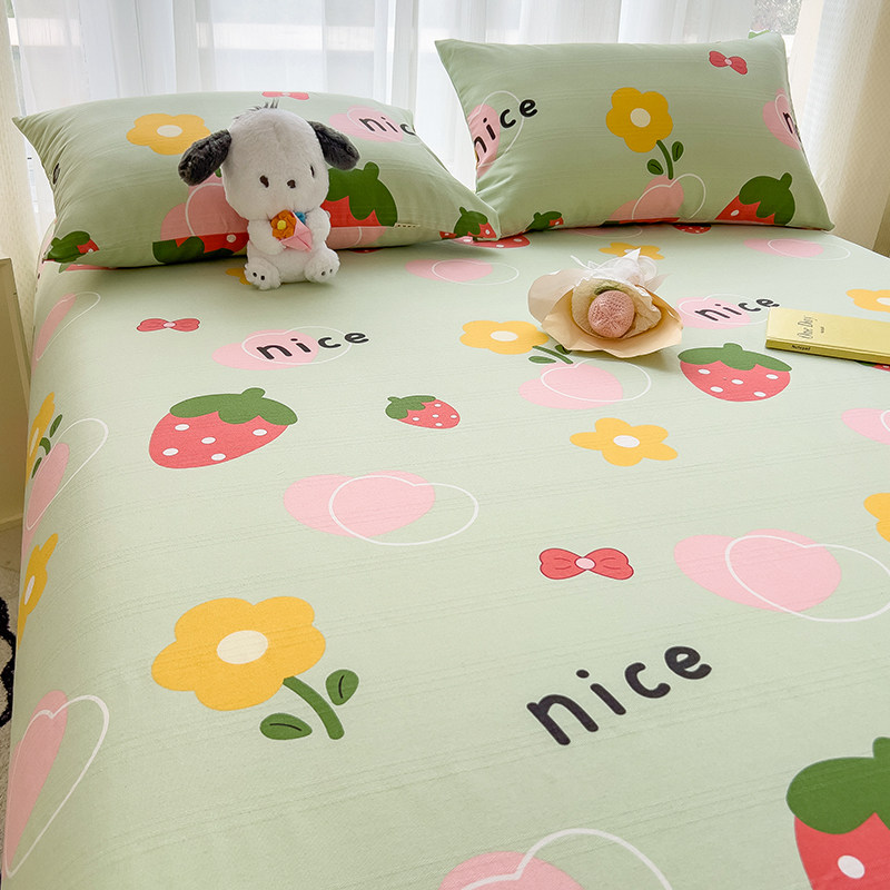 爱心草莓全棉老粗布床单单件加厚纯棉宿舍单人被单亚麻凉席三件套,床上用品,床单,淘宝优惠券,粉丝福利购,淘宝优惠卷