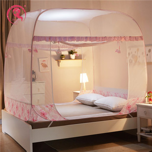 免安装蒙古包蚊帐家用三开门加高折叠1.5米1.8m床可挂风扇大方顶