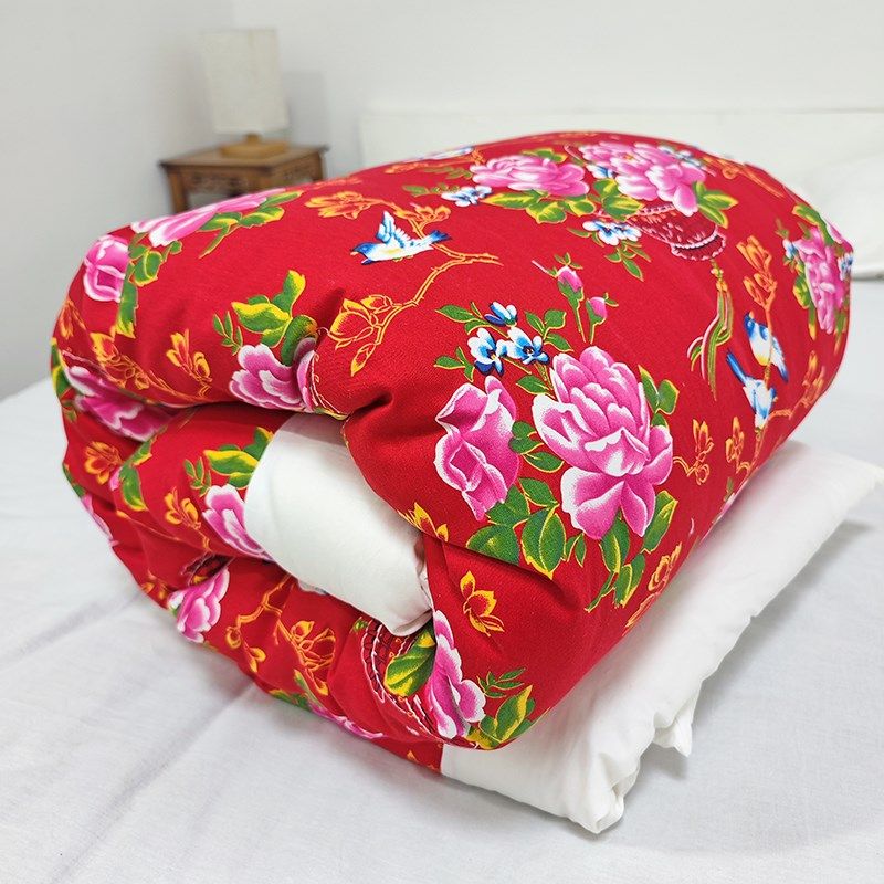 怀旧大花布被子纯棉红色老花布白色包边全棉手工花被子,床上用品,被子/被芯定制,淘宝优惠券,粉丝福利购,淘宝优惠卷