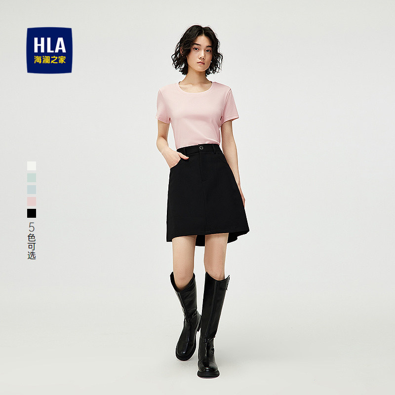 HLA/海澜之家棉氨弹力短袖T恤春夏新圆领时尚基础款白色短t女装