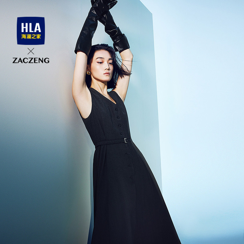 HLA/海澜之家曾超联名背心式连衣裙25春秋新V领修身显瘦裙子女士