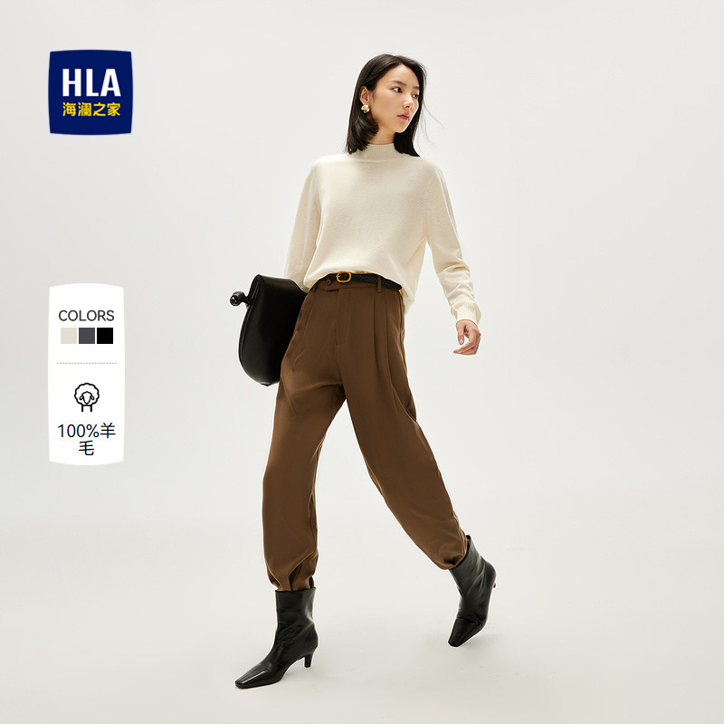 【纯羊毛】HLA/海澜之家针织衫秋季新款经典半高领套头毛衣女装,女装/女士精品,毛针织衫,淘宝优惠券,粉丝福利购,淘宝优惠卷