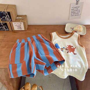 撞色条纹~儿童夏季透气珠地面料百搭休闲短裤男童五分裤宝宝裤子