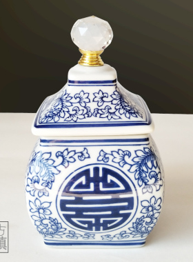 喜字美式陶瓷储物罐糖果收纳陶瓷罐家居酒柜玄关 客厅欧式 茶叶罐