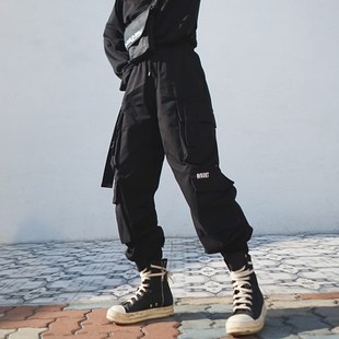 暗黑系机能风女装加绒加厚工装裤冬季帅气酷街头bf潮显瘦束口裤子