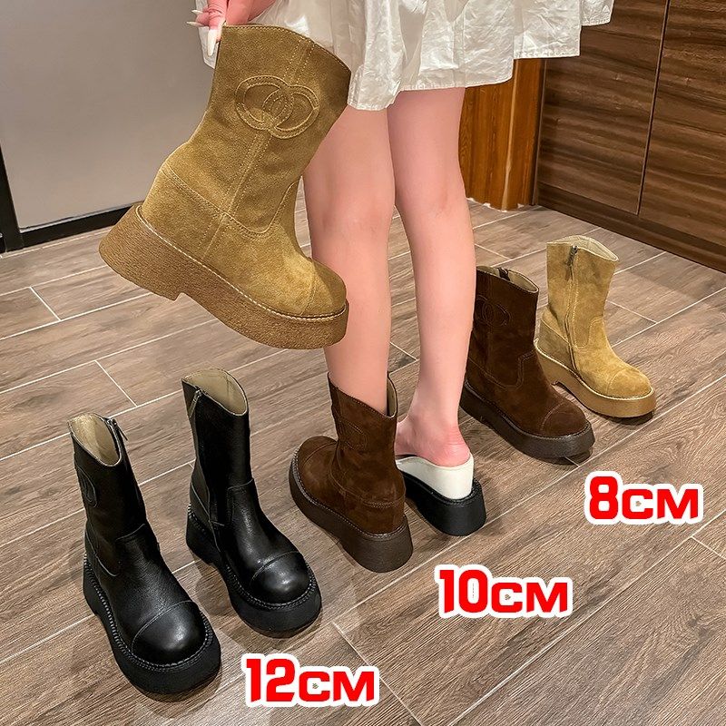12公分小个子2024春秋单靴10厘米内增高马丁靴8cm厚底真皮短靴33