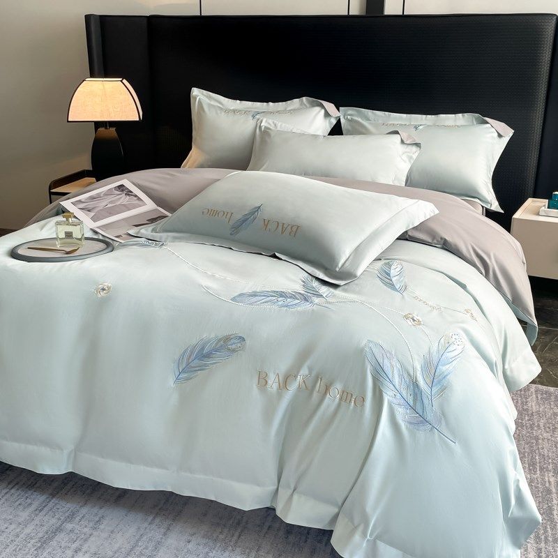 全棉刺绣床品四件套简约纯棉长绒棉羽毛绣花被套床单床笠1.8M春夏,床上用品,床品套件/四件套/多件套,淘宝优惠券,粉丝福利购,淘宝优惠卷