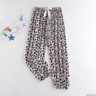 女夏季 可外穿宽松束口裤 纯棉绸薄款 家居防蚊裤 格子睡衣女夏款 睡裤