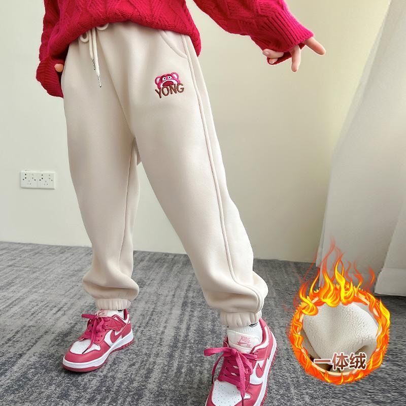 女童裤子儿童秋冬运动裤2024草莓熊新款洋气春秋款加绒卫裤休闲裤